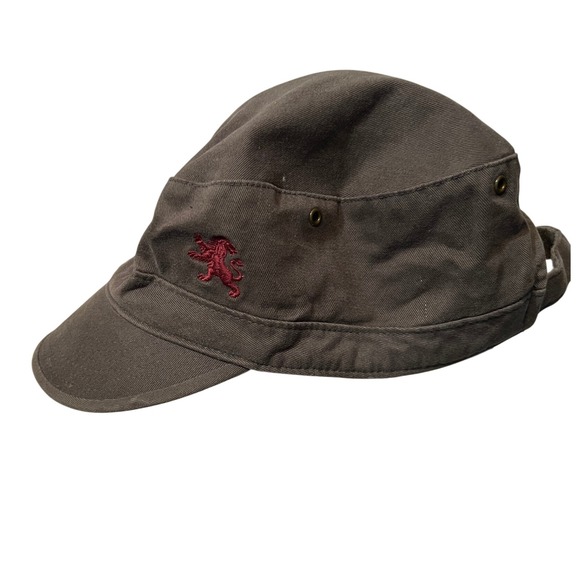 Y2K Express Military Cadet Cap Hat Olive Green Red Lion Logo Adjustable M/L - Picture 1 of 12
